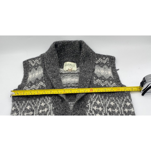 Kenji Women's Fair Isle Knit Long Vest Cardigan Shawl Collar Multi Gray Size L - Picture 8 of 12
